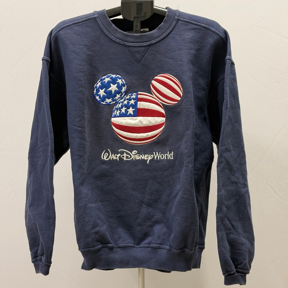 Disney World Mickey Mouse American Flag Sweatshirt Pullover Navy Blue Adult XL - Picture 1 of 10